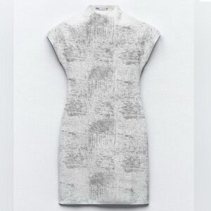 Zara Short Stretch Mini Dress Metallic White Silver